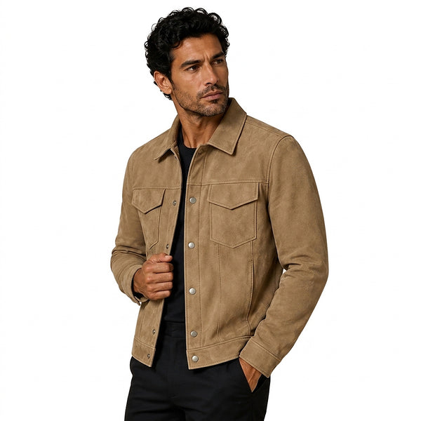 Truckerjacka i mockaimitation för herrar med tryckknappar-Jackets for men-Fjallbarn