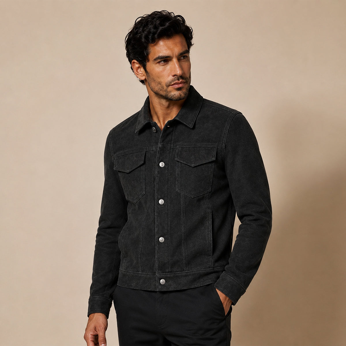 Truckerjacka i mockaimitation för herrar med tryckknappar-Jackets for men-Fjallbarn