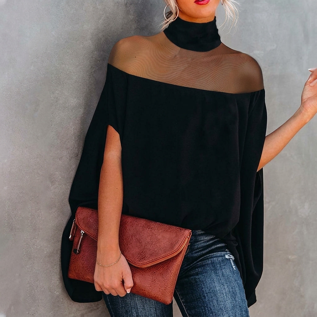 Tunika med mock neck och meshdetaljer för dam-Tops for women-Fjallbarn