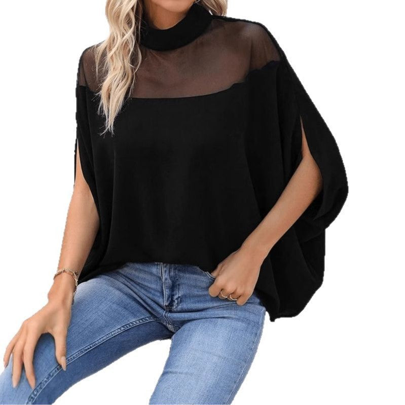 Tunika med mock neck och meshdetaljer för dam-Tops for women-Fjallbarn
