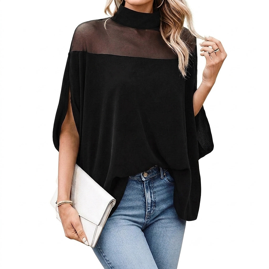 Tunika med mock neck och meshdetaljer för dam-Tops for women-Fjallbarn