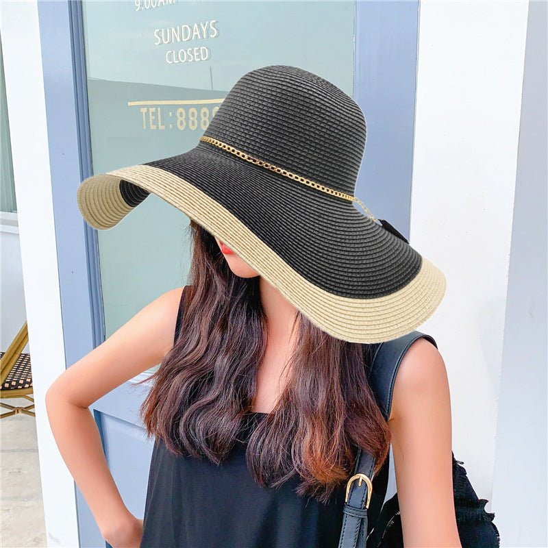 Tvåfärgad solhatt för dam med brett brätte och kedja-Accessories for Women-Fjallbarn
