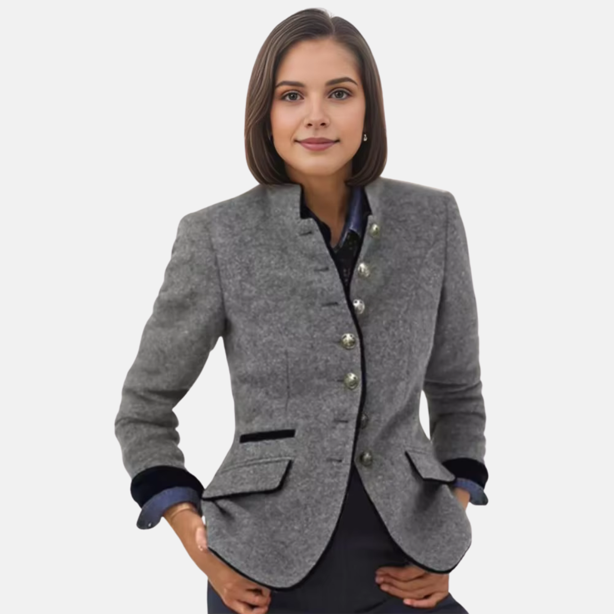 Tweedkavaj för dam med ståkrage-Blazer for women-Fjallbarn
