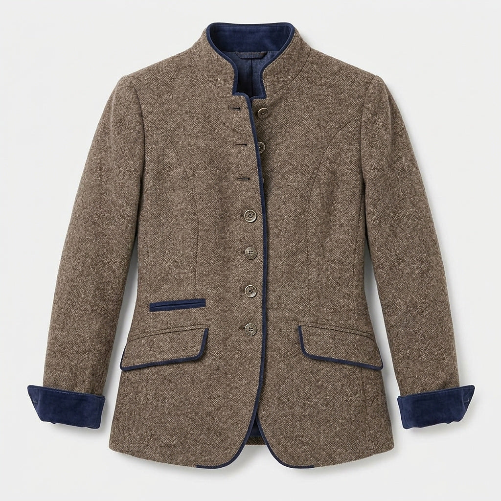 Tweedkavaj för dam med ståkrage-Blazer for women-Fjallbarn