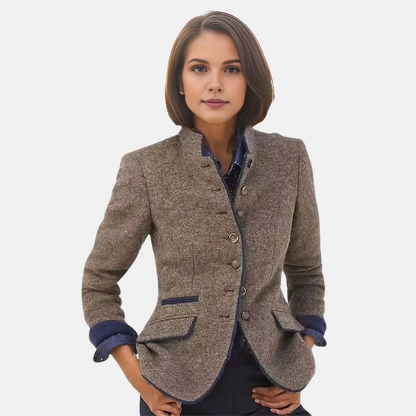 Tweedkavaj för dam med ståkrage-Blazer for women-Fjallbarn