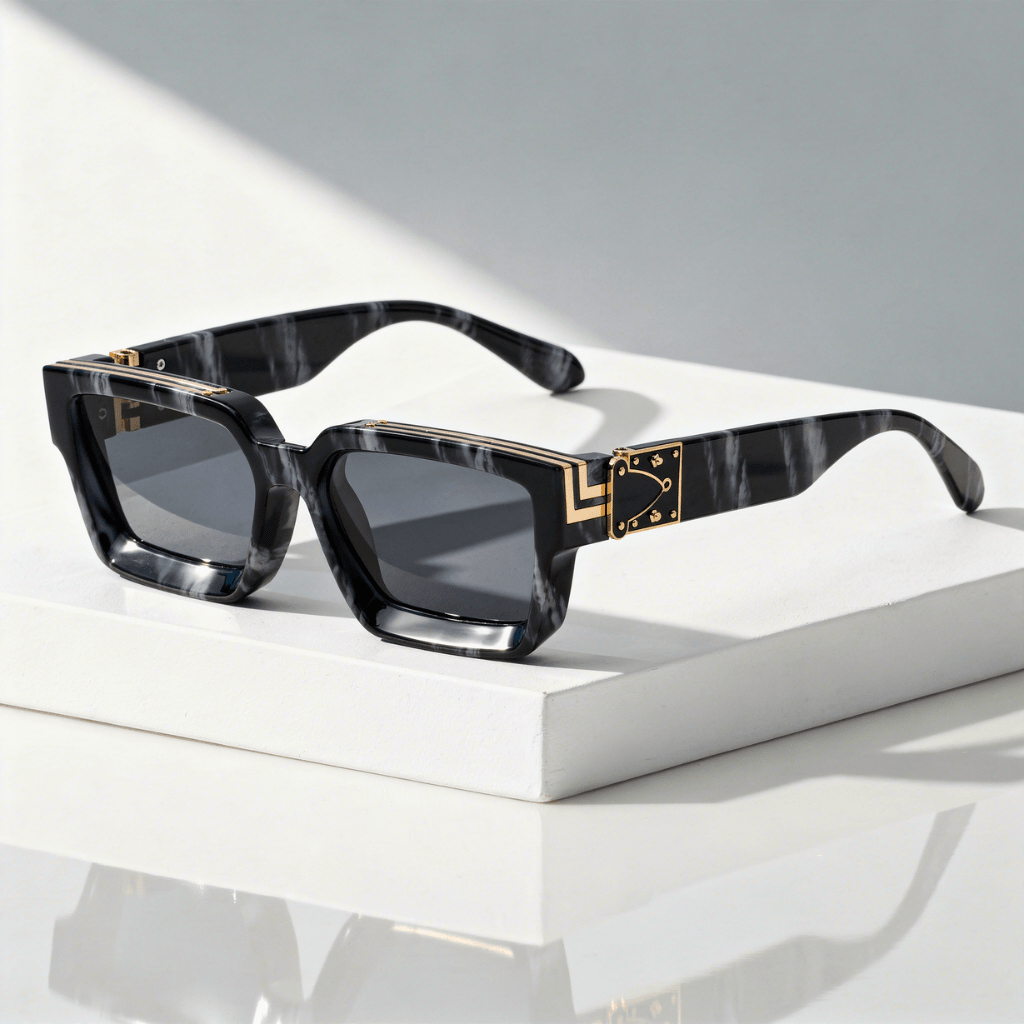 Unisex solglasögon med rektangulär båge och metalldetaljer-Sunglasses-Fjallbarn