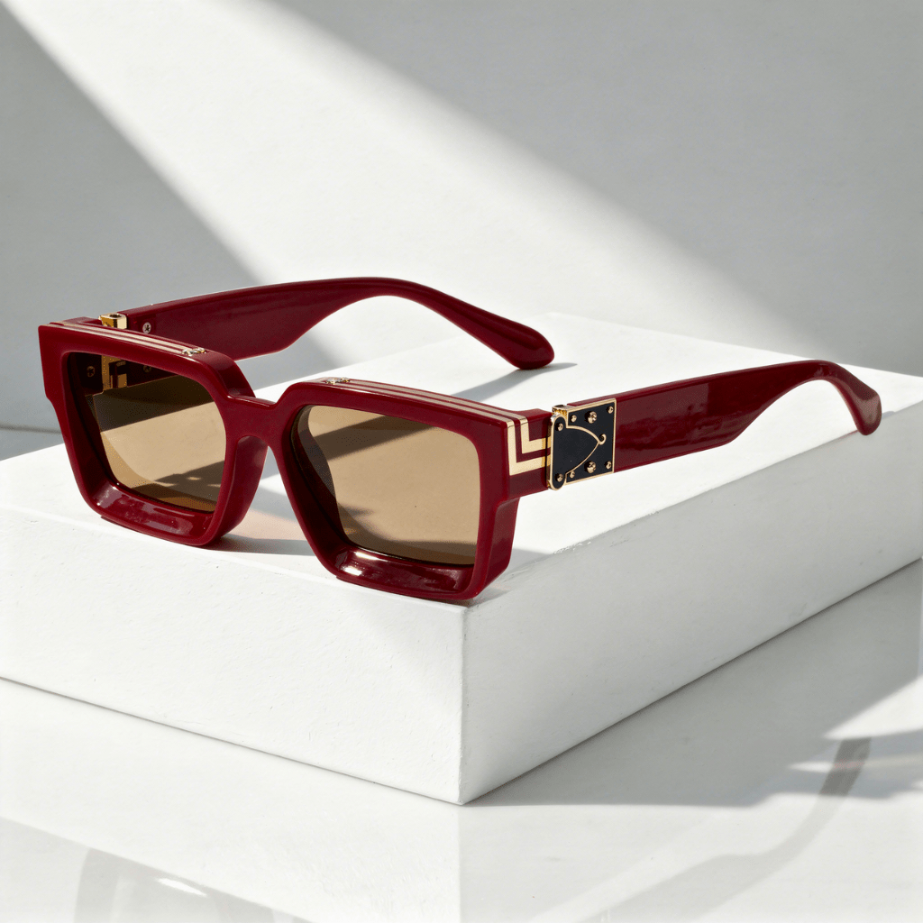 Unisex solglasögon med rektangulär båge och metalldetaljer-Sunglasses-Fjallbarn