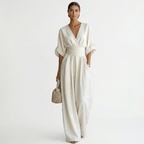 V-ringad jumpsuit med vida ben och midjeband för dam-Jumpsuits for women-Fjallbarn