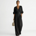 V-ringad jumpsuit med vida ben och midjeband för dam-Jumpsuits for women-Fjallbarn