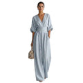 V-ringad jumpsuit med vida ben och midjeband för dam-Jumpsuits for women-Fjallbarn