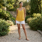 V-ringad linnetopp i linne för dam-Tops for women-Fjallbarn