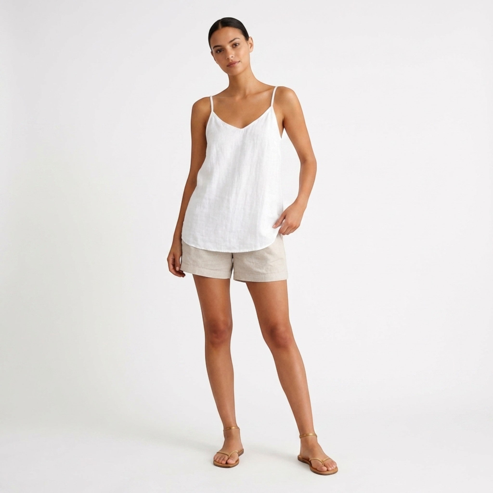 V-ringad linnetopp i linne för dam-Tops for women-Fjallbarn