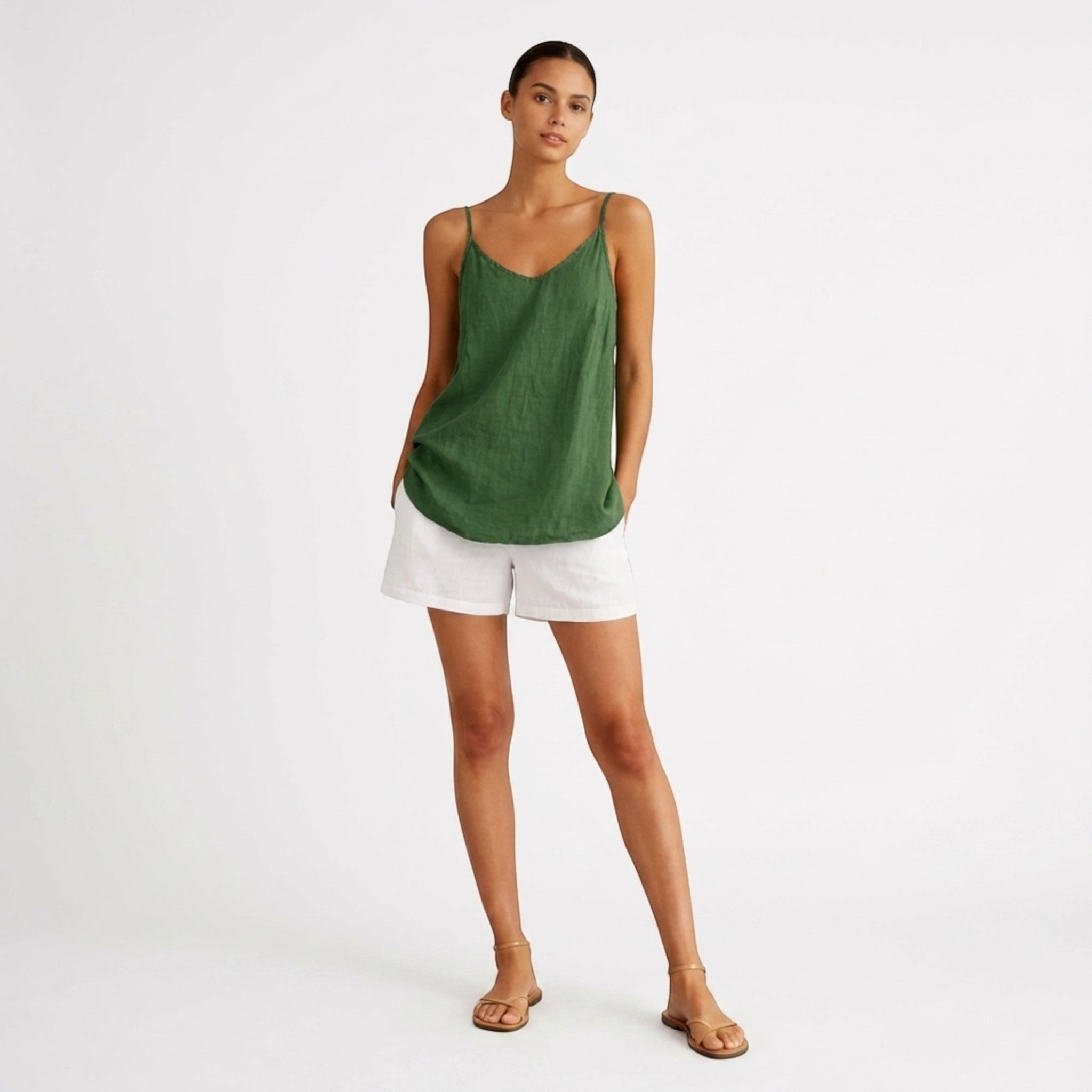V-ringad linnetopp i linne för dam-Tops for women-Fjallbarn