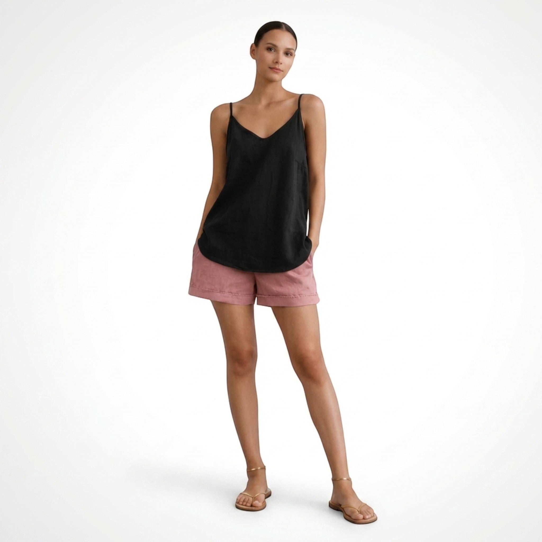 V-ringad linnetopp i linne för dam-Tops for women-Fjallbarn