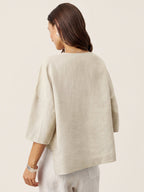 V-ringad linnetopp med lager-på-lager-fåll för dam-Tops for women-Fjallbarn