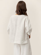 V-ringad linnetopp med lager-på-lager-fåll för dam-Tops for women-Fjallbarn