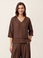 V-ringad linnetopp med lager-på-lager-fåll för dam-Tops for women-Fjallbarn