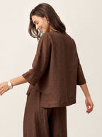 V-ringad linnetopp med lager-på-lager-fåll för dam-Tops for women-Fjallbarn
