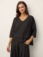 V-ringad linnetopp med lager-på-lager-fåll för dam-Tops for women-Fjallbarn