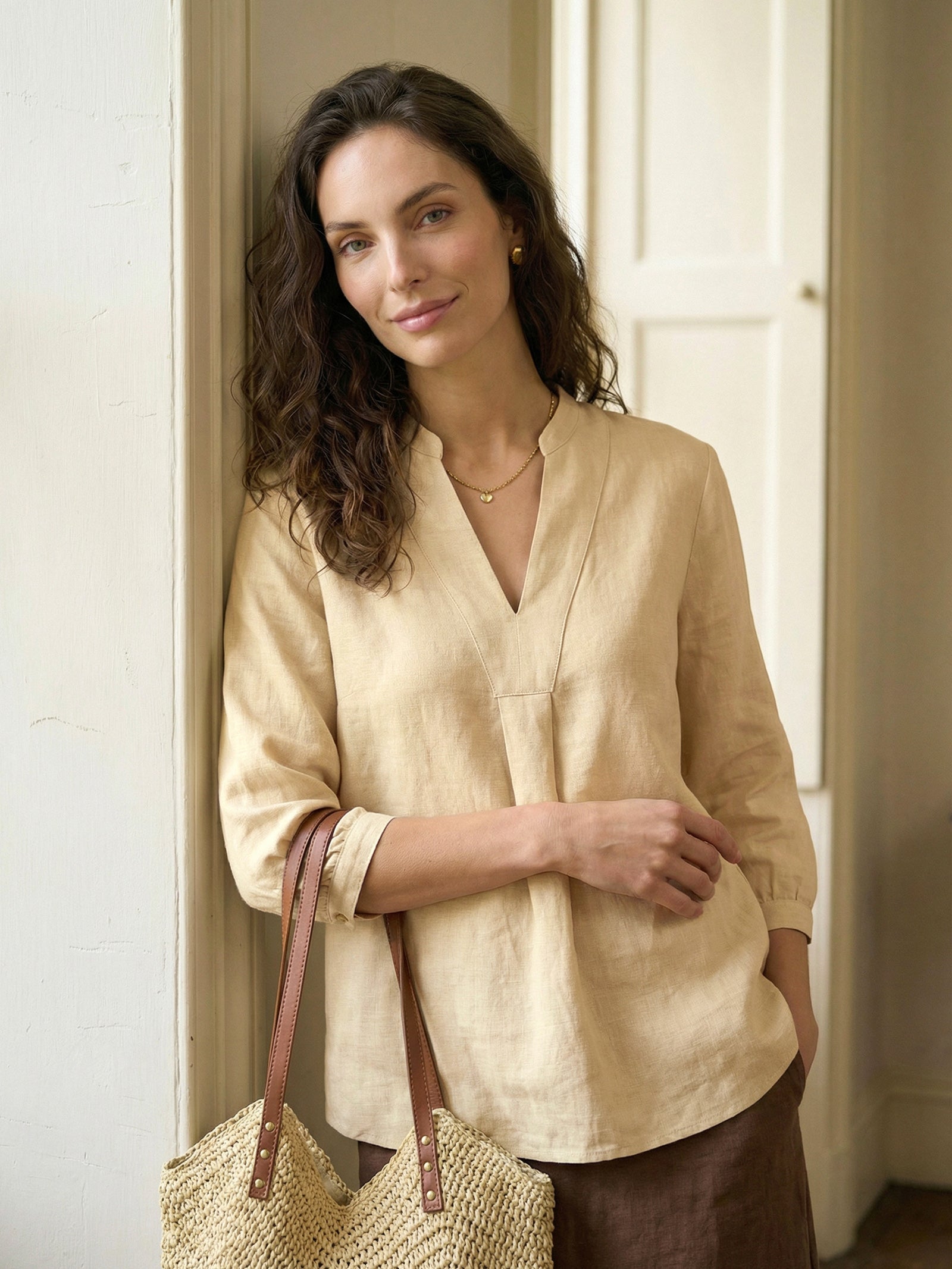 V-ringad linnetunika för dam-Shirts for women-Fjallbarn