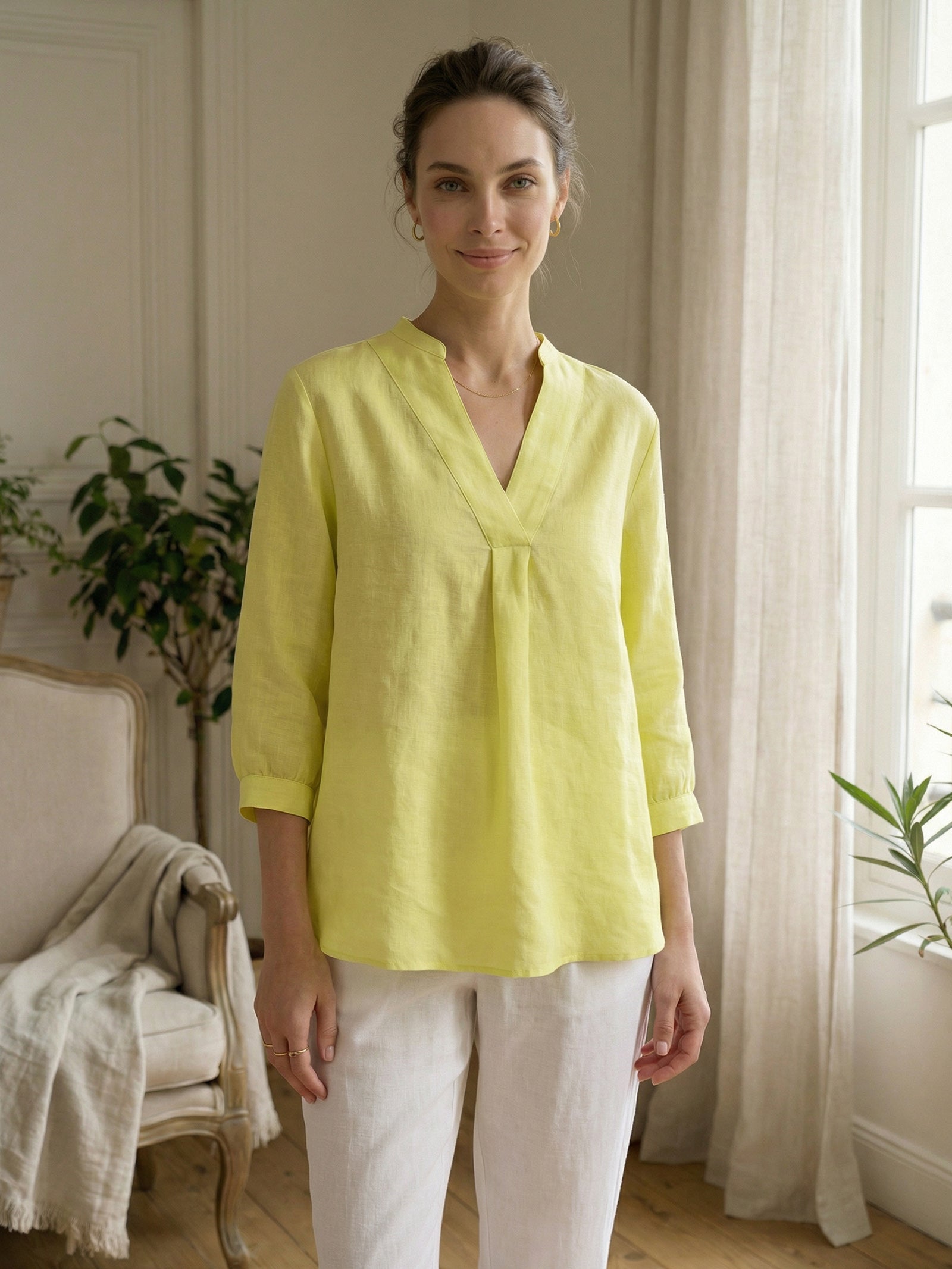 V-ringad linnetunika för dam-Shirts for women-Fjallbarn