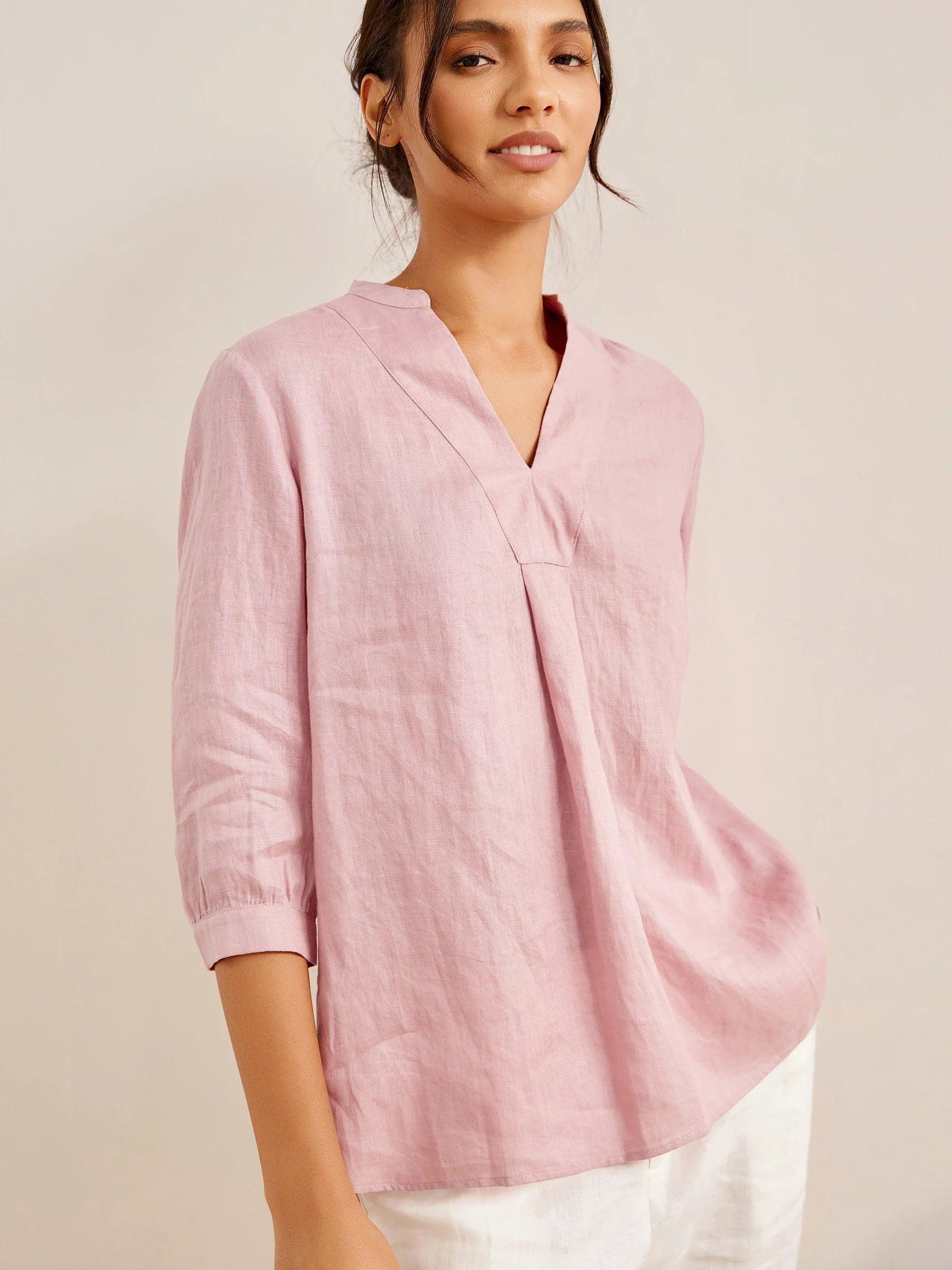 V-ringad linnetunika för dam-Shirts for women-Fjallbarn