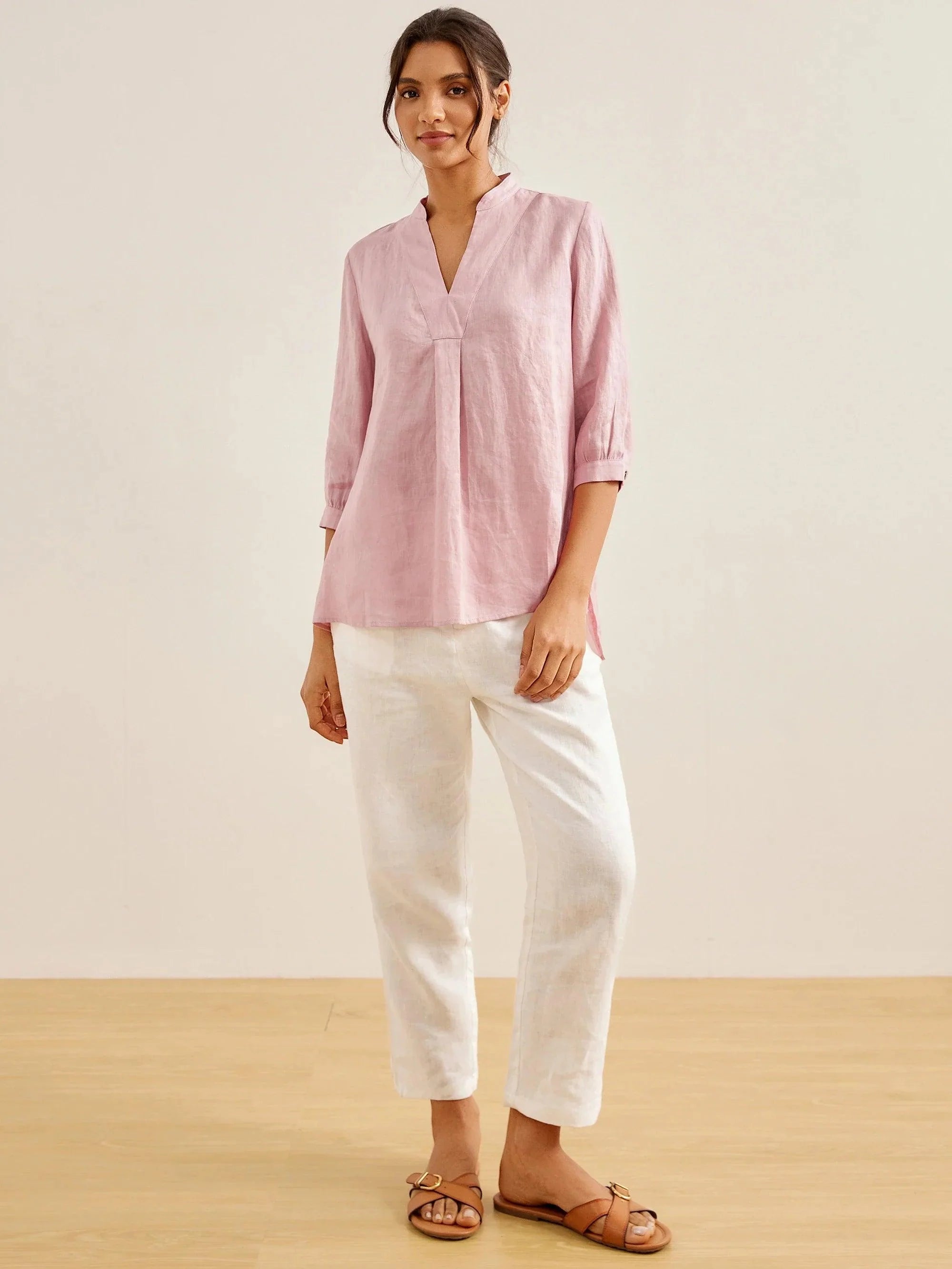 V-ringad linnetunika för dam-Shirts for women-Fjallbarn