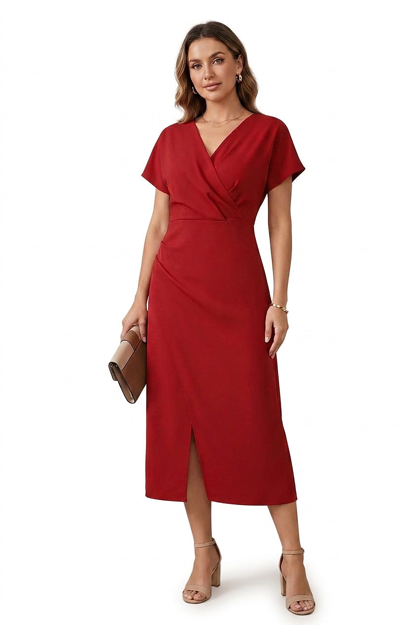 V-ringad omlottklänning i midilängd för dam-Midi Dress-Fjallbarn