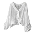 V-ringad texturerad blus med knappar för dam-Blouses for women-Fjallbarn