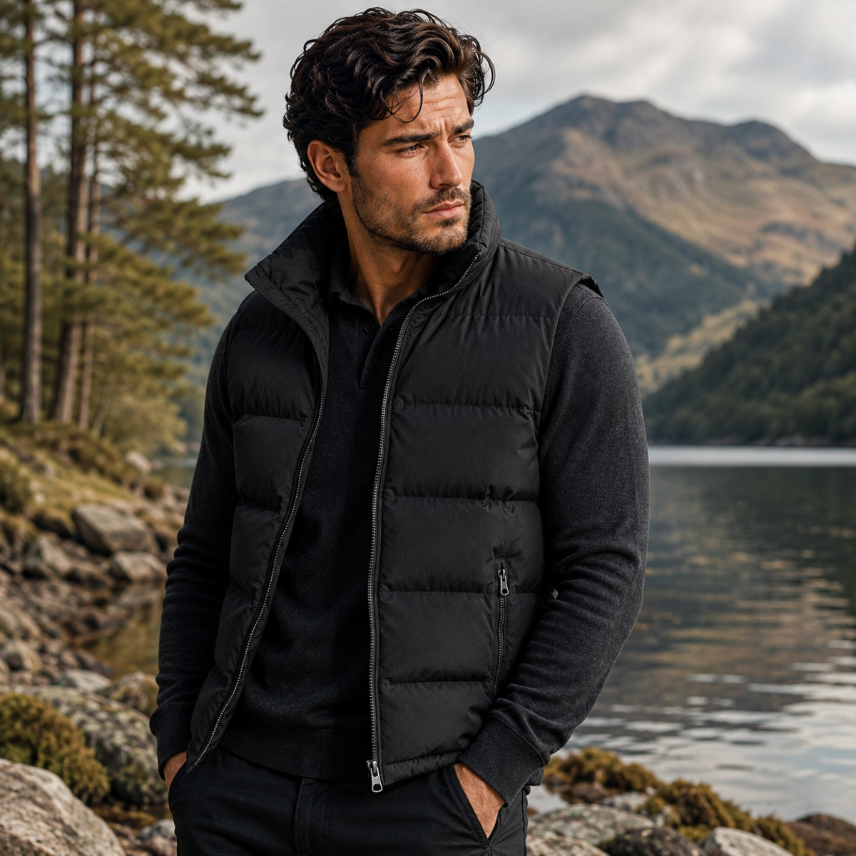 Vadderad puffer-väst för män med dragkedjefickor-Vests for men-Fjallbarn