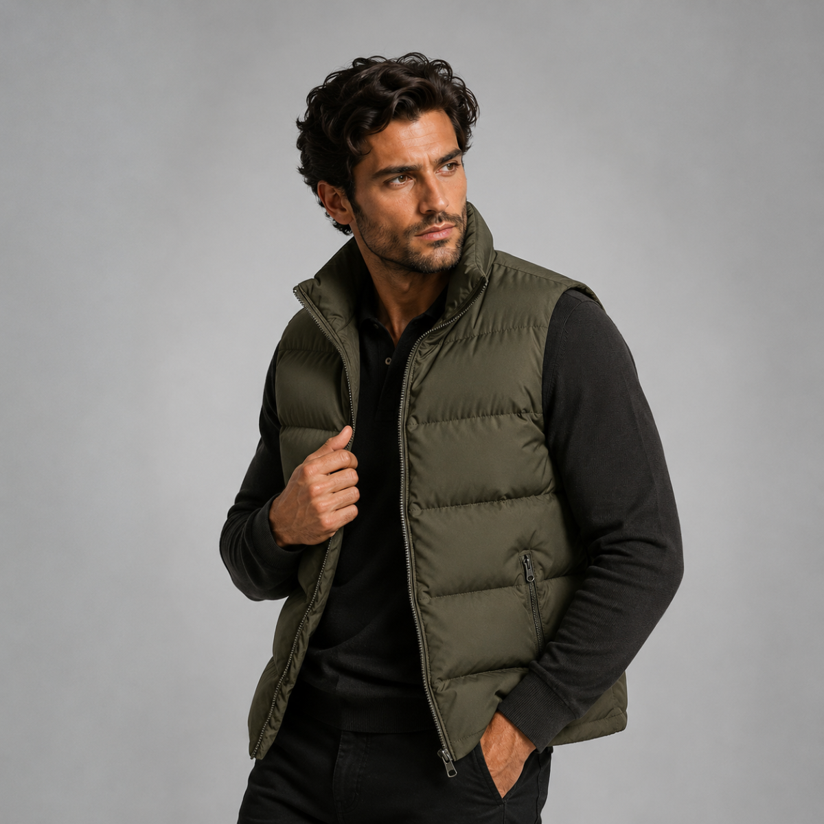 Vadderad puffer-väst för män med ståkrage-Vests for men-Fjallbarn