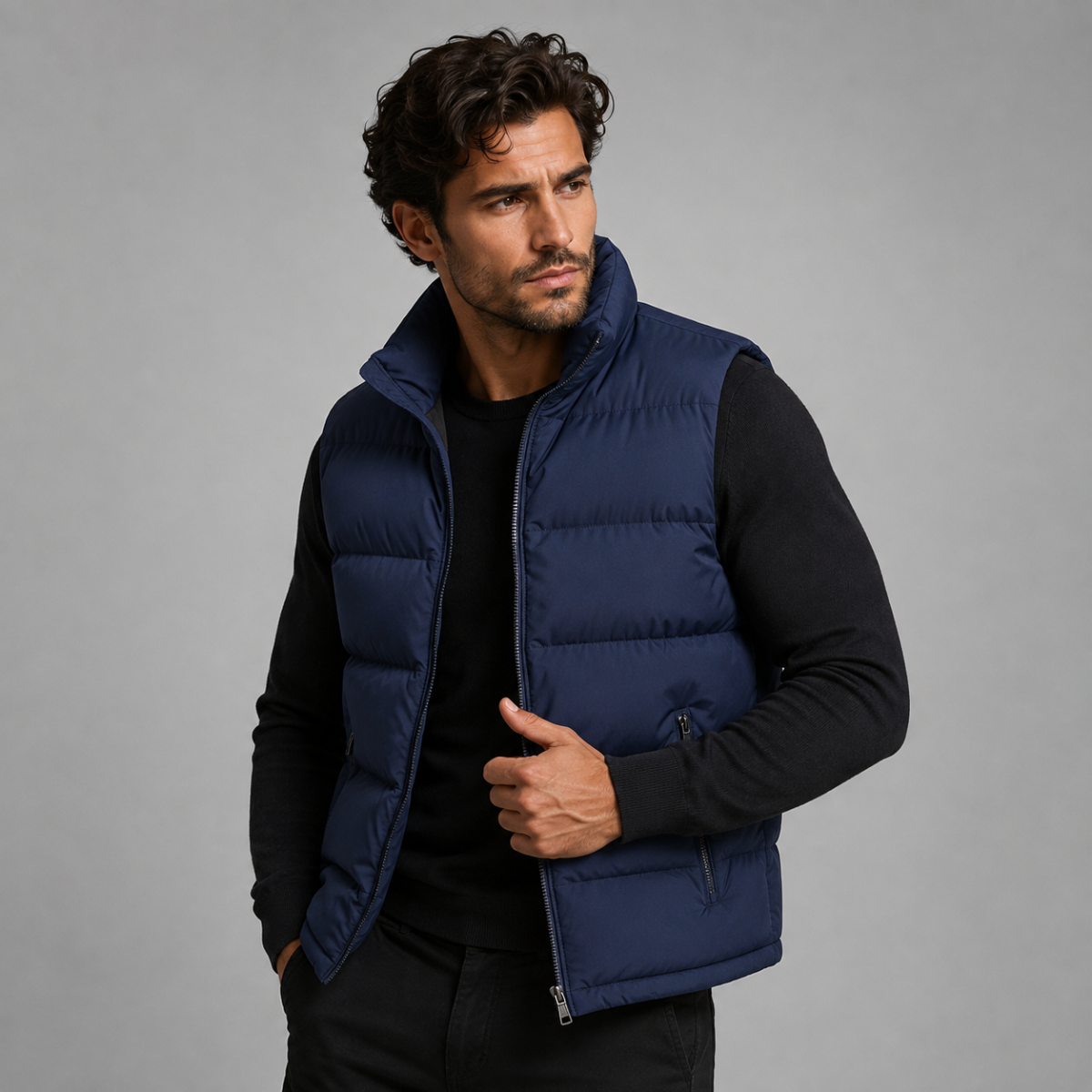 Vadderad puffer-väst för män med ståkrage-Vests for men-Fjallbarn