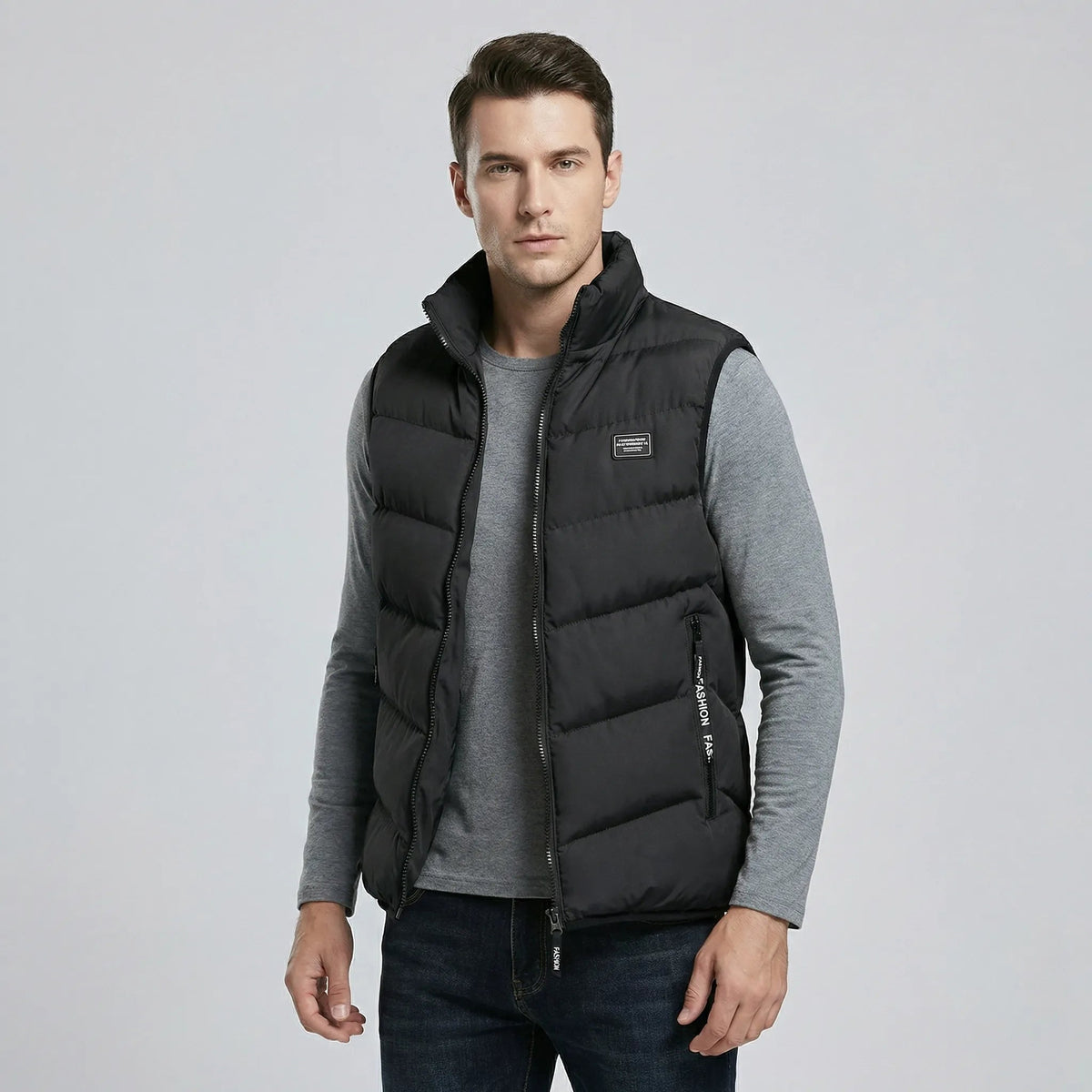 Vadderad väst för herrar med ståkrage och dragkedja-Vests for men-Fjallbarn