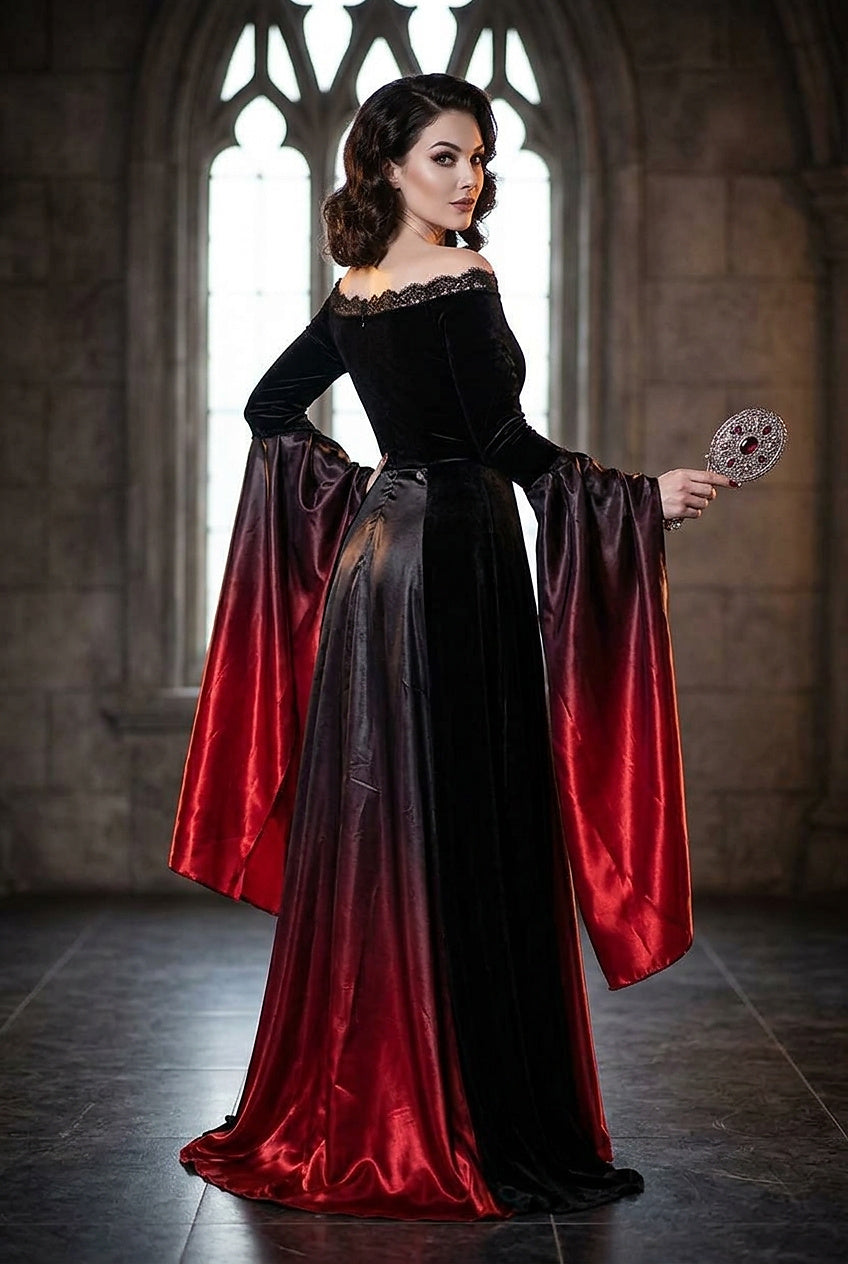 Vampire Queen Ombré-klänning med trumpetärm för dam-Halloween-Fjallbarn
