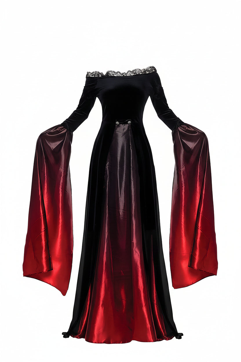 Vampire Queen Ombré-klänning med trumpetärm för dam-Halloween-Fjallbarn