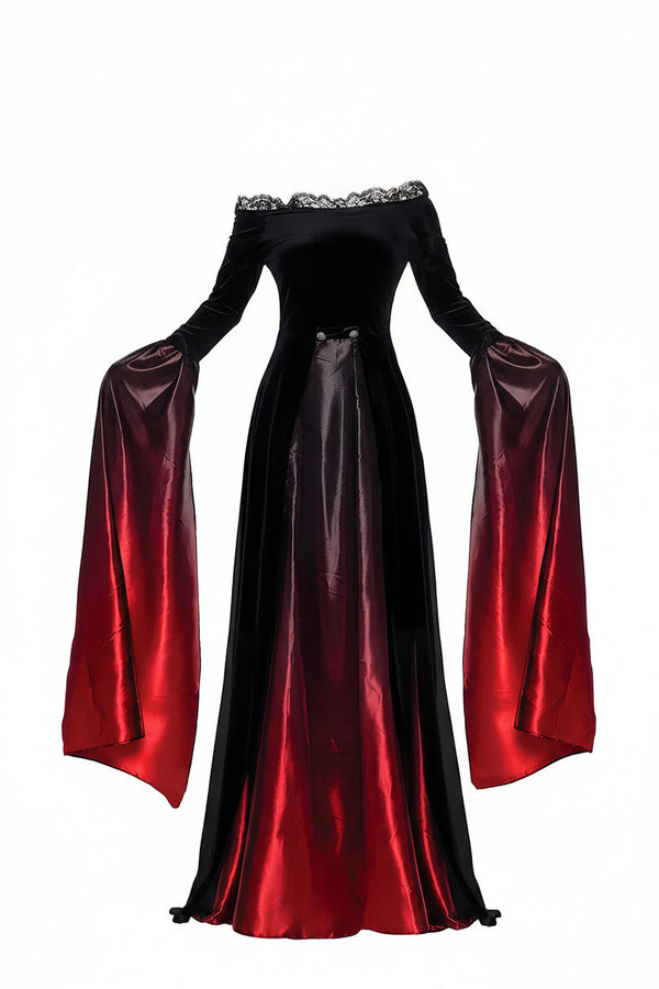 Vampire Queen Ombré-klänning med trumpetärm för dam-Halloween-Fjallbarn