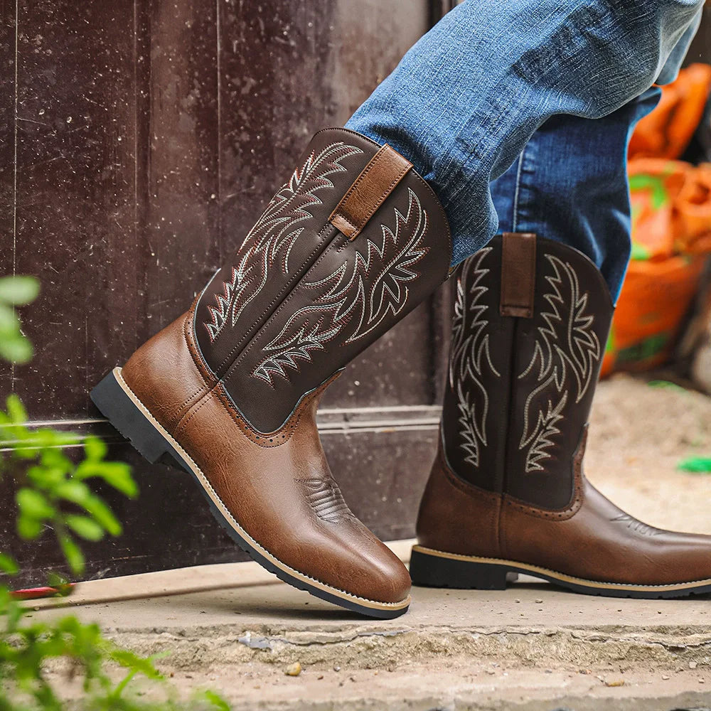 Västerländska cowboyboots för män med broderat skaft-Footwear for men-Fjallbarn