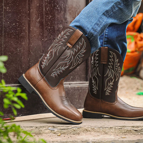 Västerländska cowboyboots för män med broderat skaft-Footwear for men-Fjallbarn