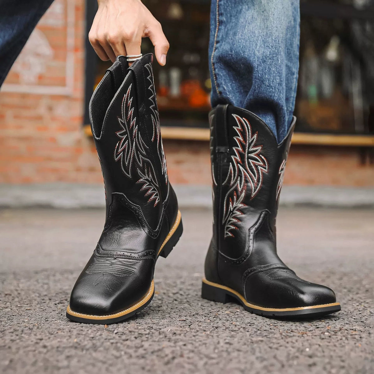 Västerländska cowboyboots för män med broderat skaft-Footwear for men-Fjallbarn