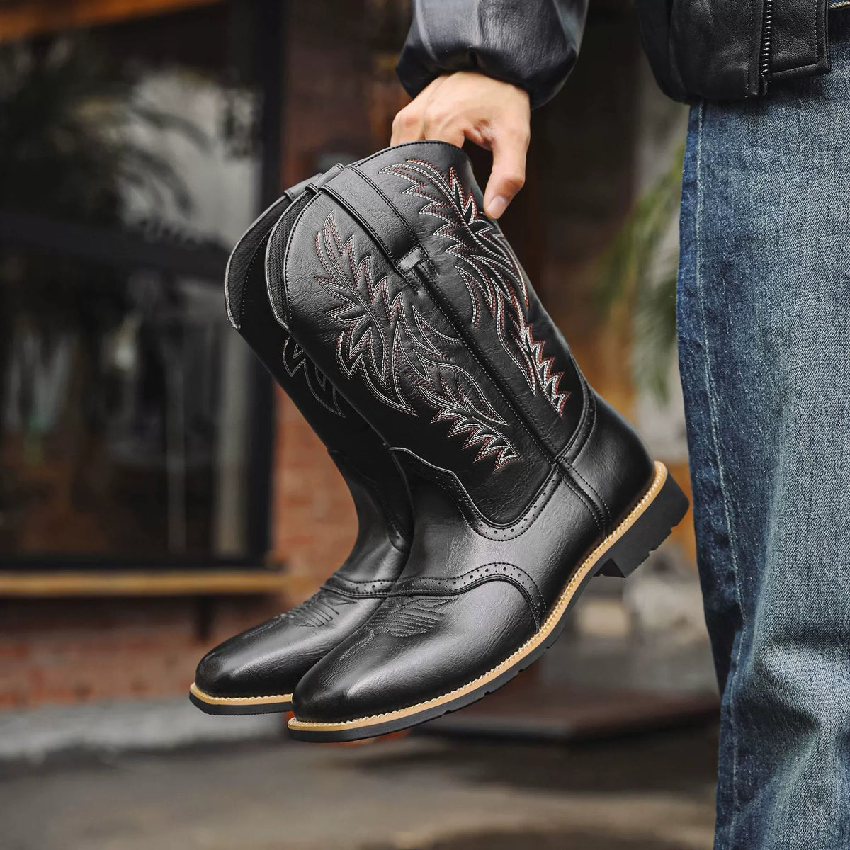 Västerländska cowboyboots för män med broderat skaft-Footwear for men-Fjallbarn