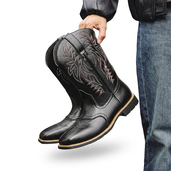 Västerländska cowboyboots för män med broderat skaft-Footwear for men-Fjallbarn