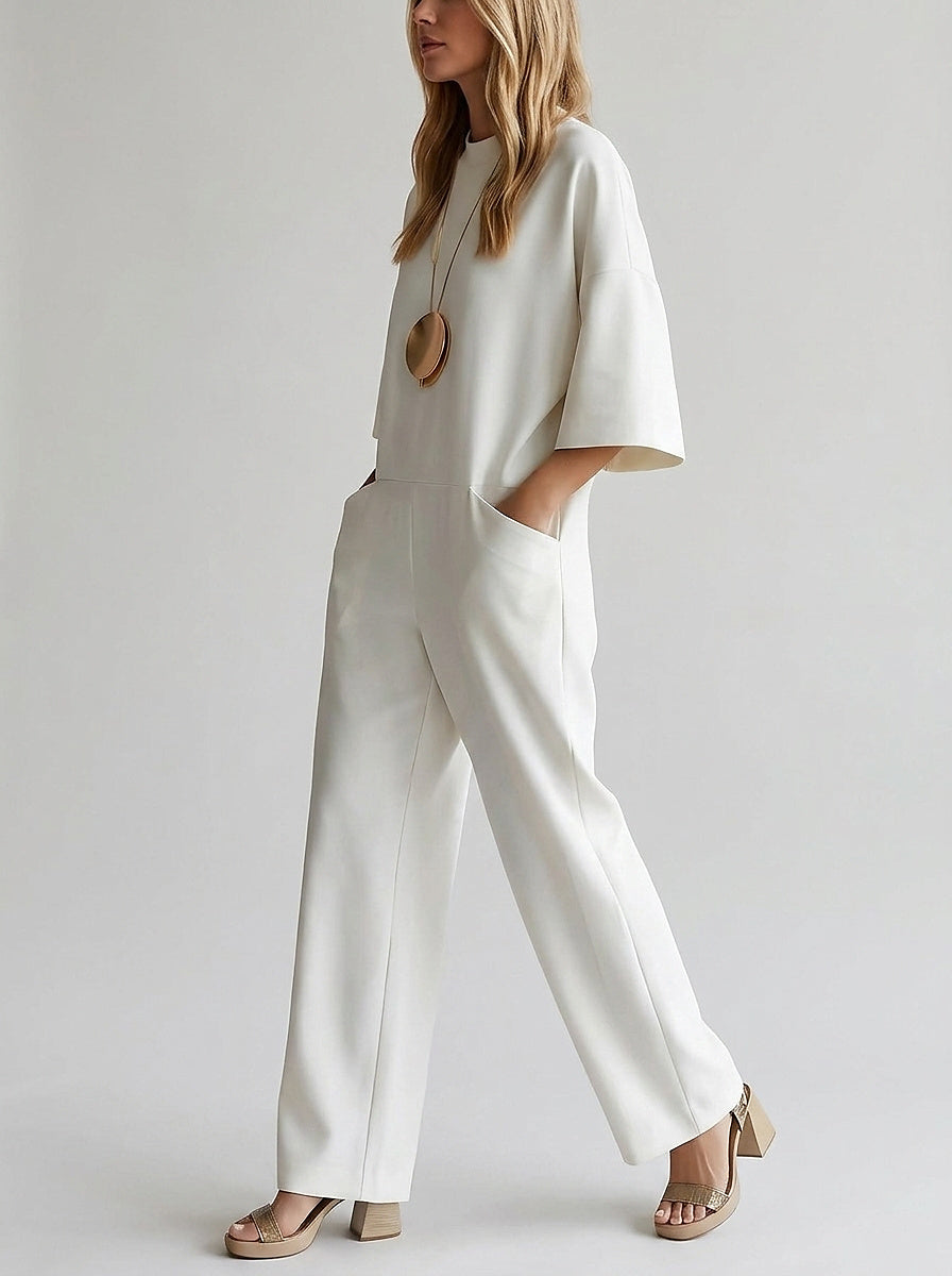 Vid jumpsuit för dam med rund halsringning-Jumpsuits for women-Fjallbarn