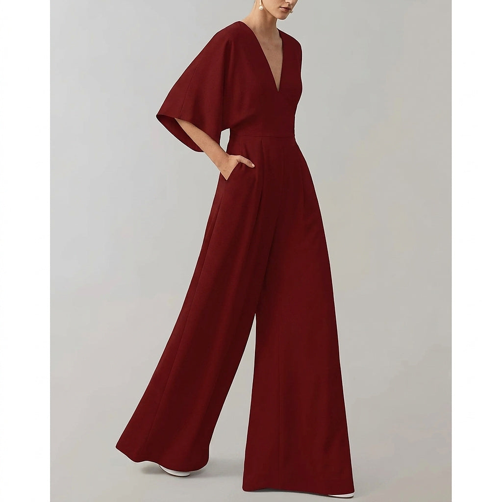 Vid jumpsuit för dam med V-ringning-Jumpsuits for women-Fjallbarn
