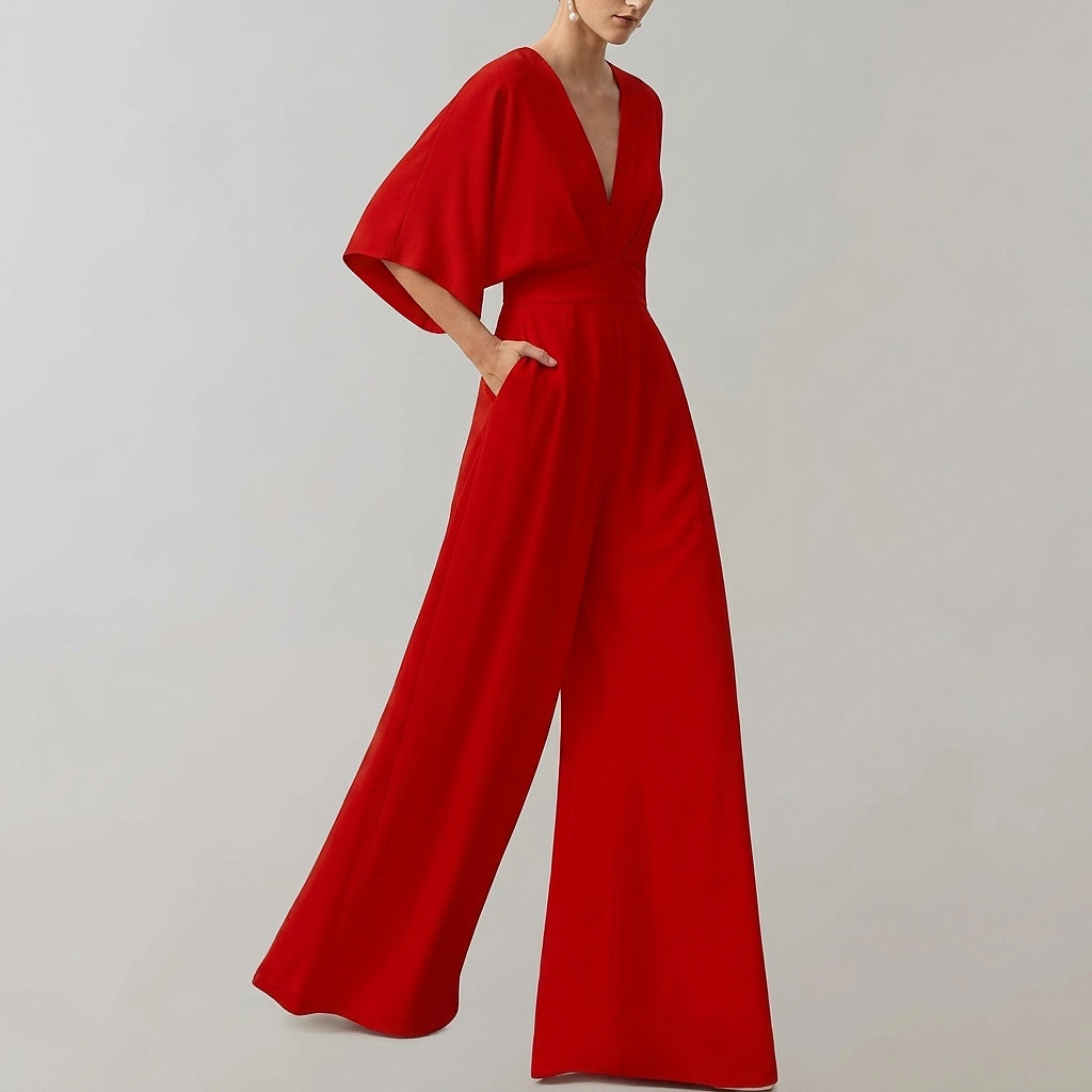 Vid jumpsuit för dam med V-ringning-Jumpsuits for women-Fjallbarn