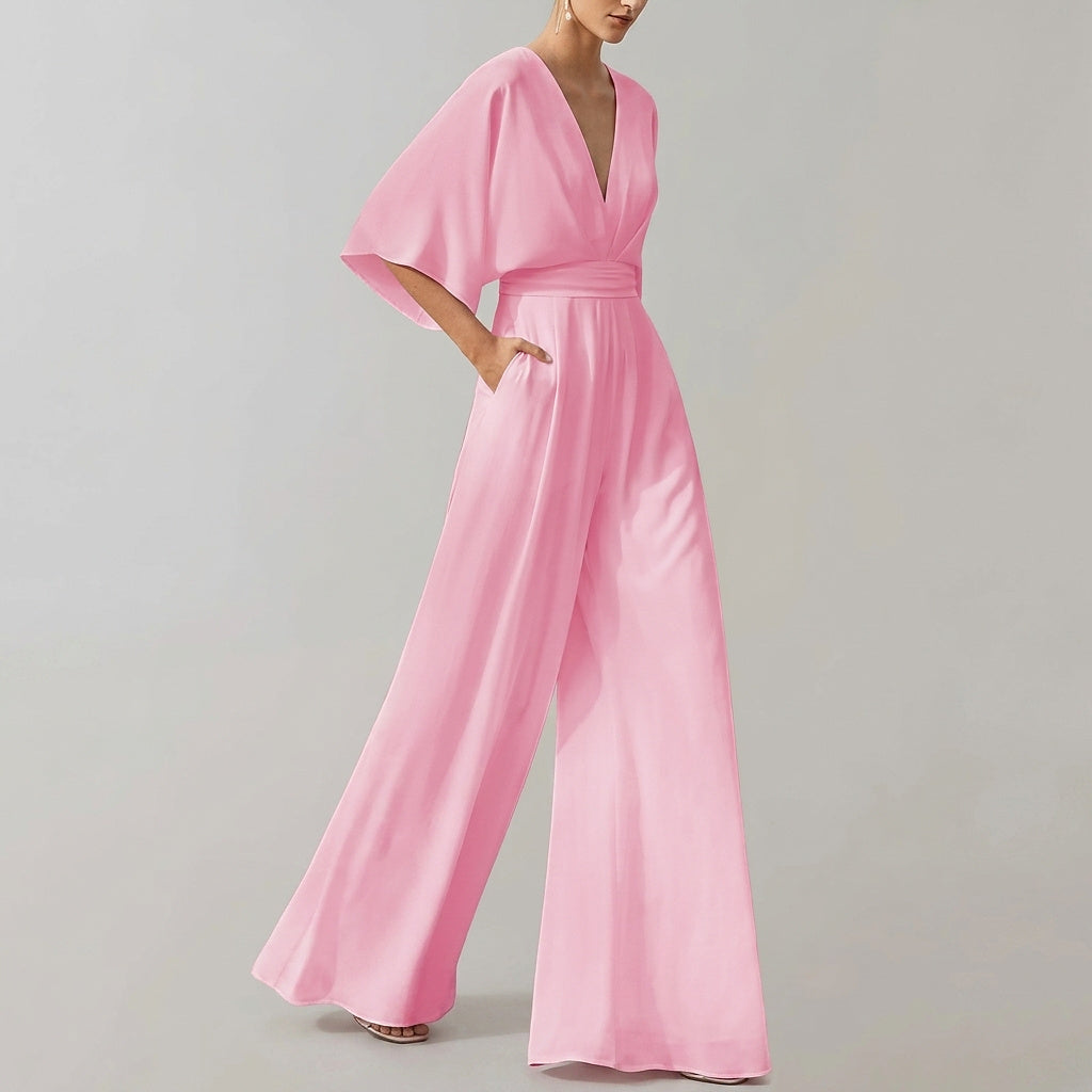 Vid jumpsuit för dam med V-ringning-Jumpsuits for women-Fjallbarn