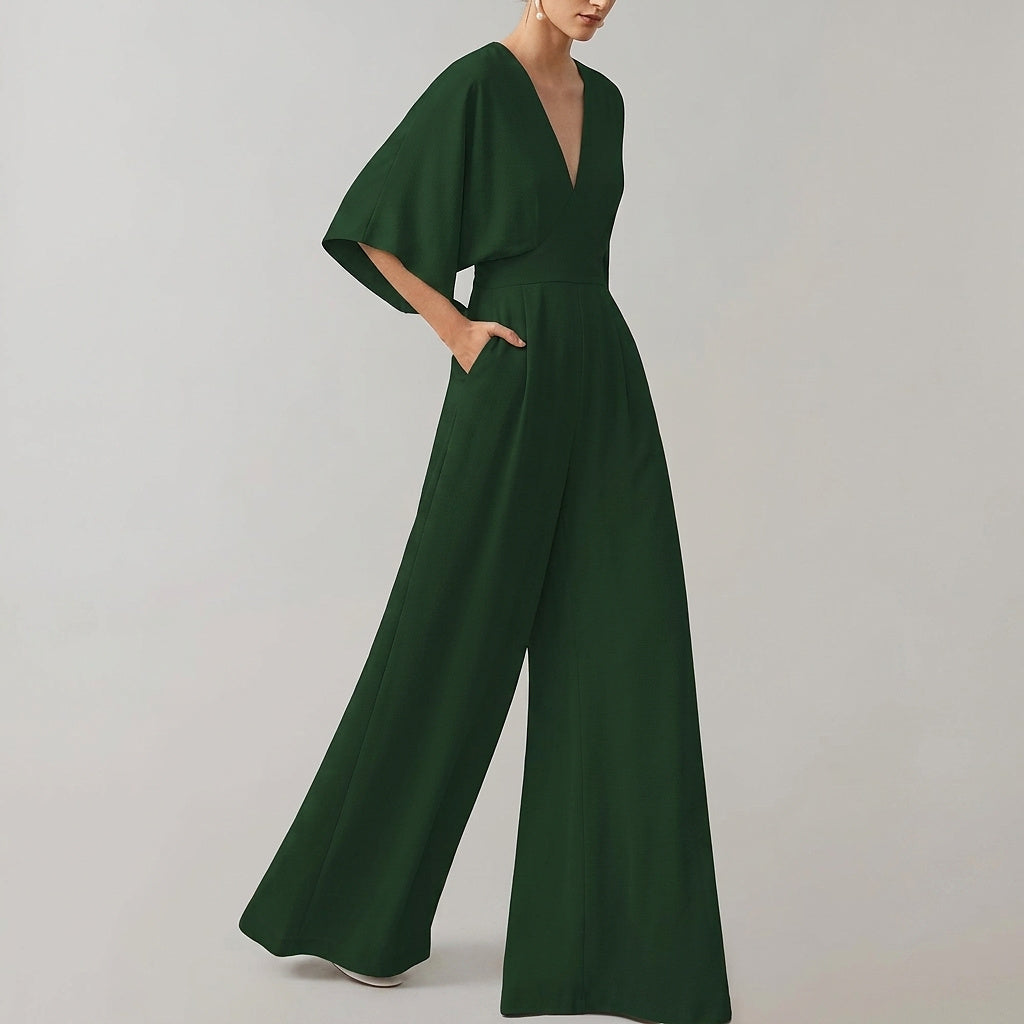 Vid jumpsuit för dam med V-ringning-Jumpsuits for women-Fjallbarn
