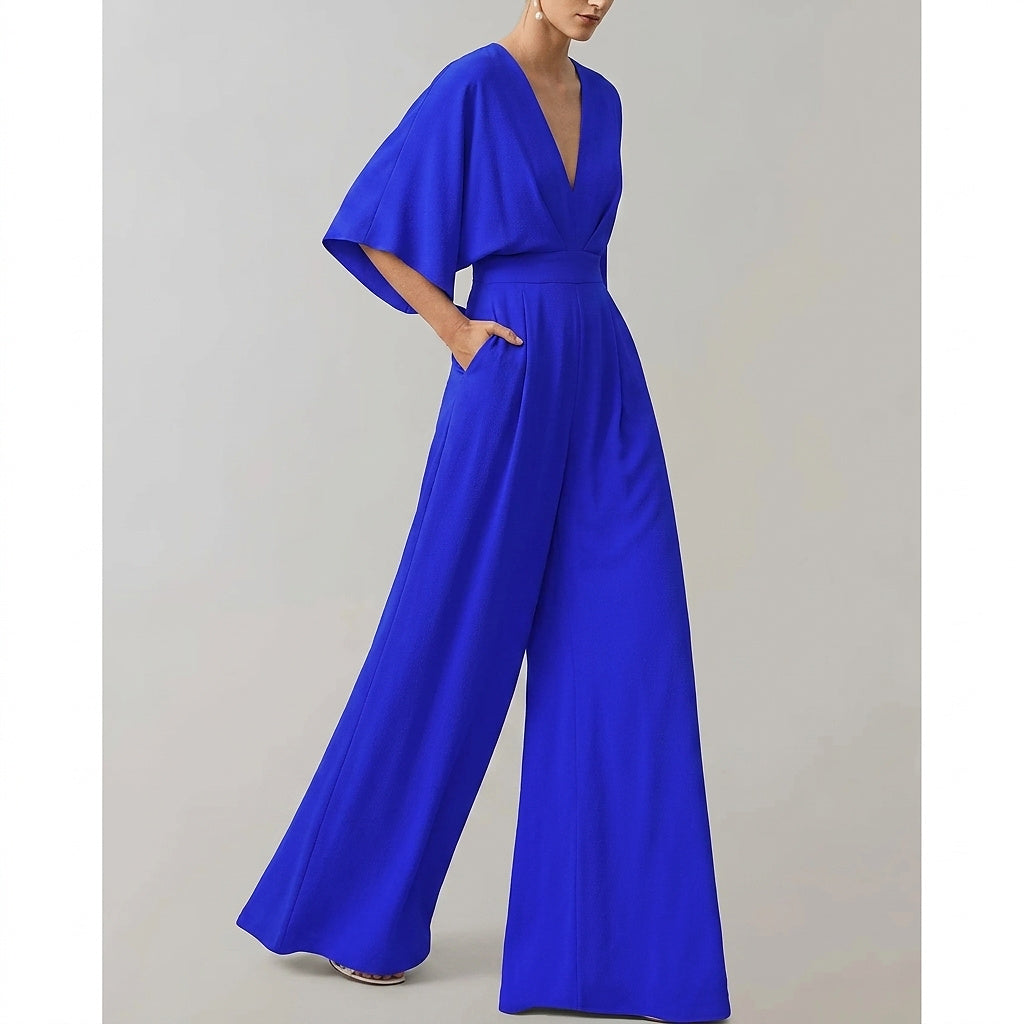 Vid jumpsuit för dam med V-ringning-Jumpsuits for women-Fjallbarn