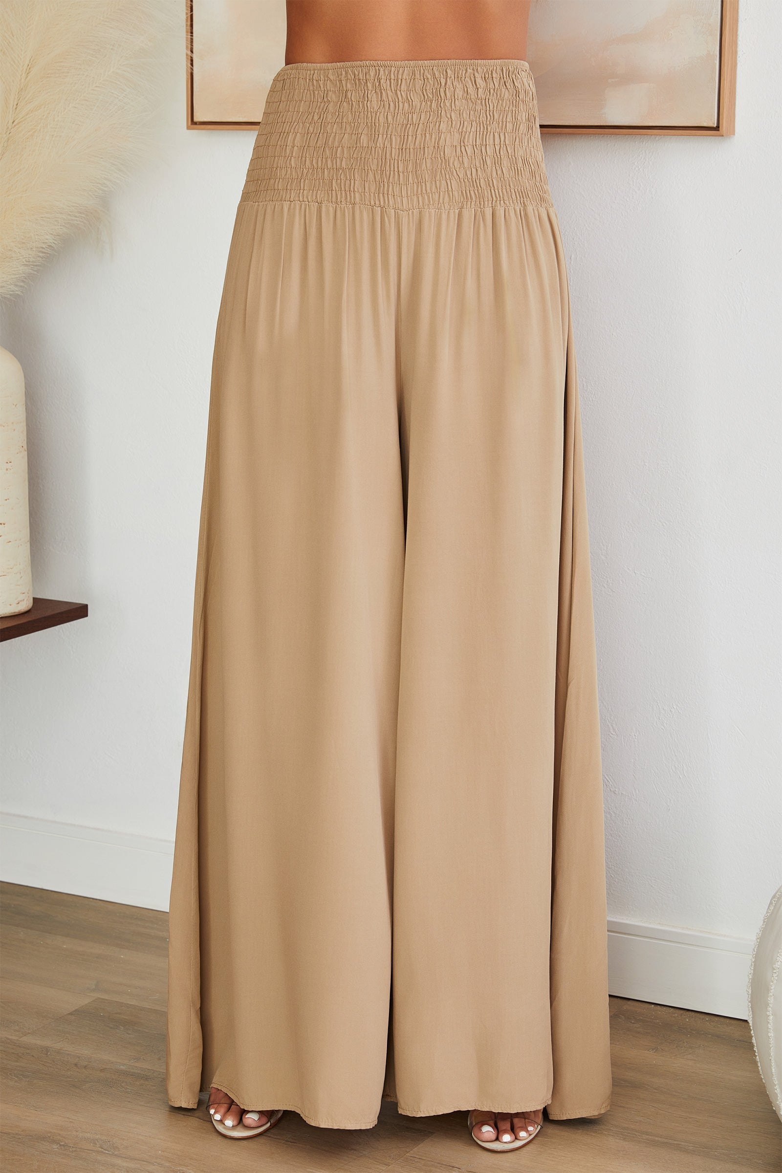 Vida byxor med smockad midja för dam-Pants for woman-Fjallbarn