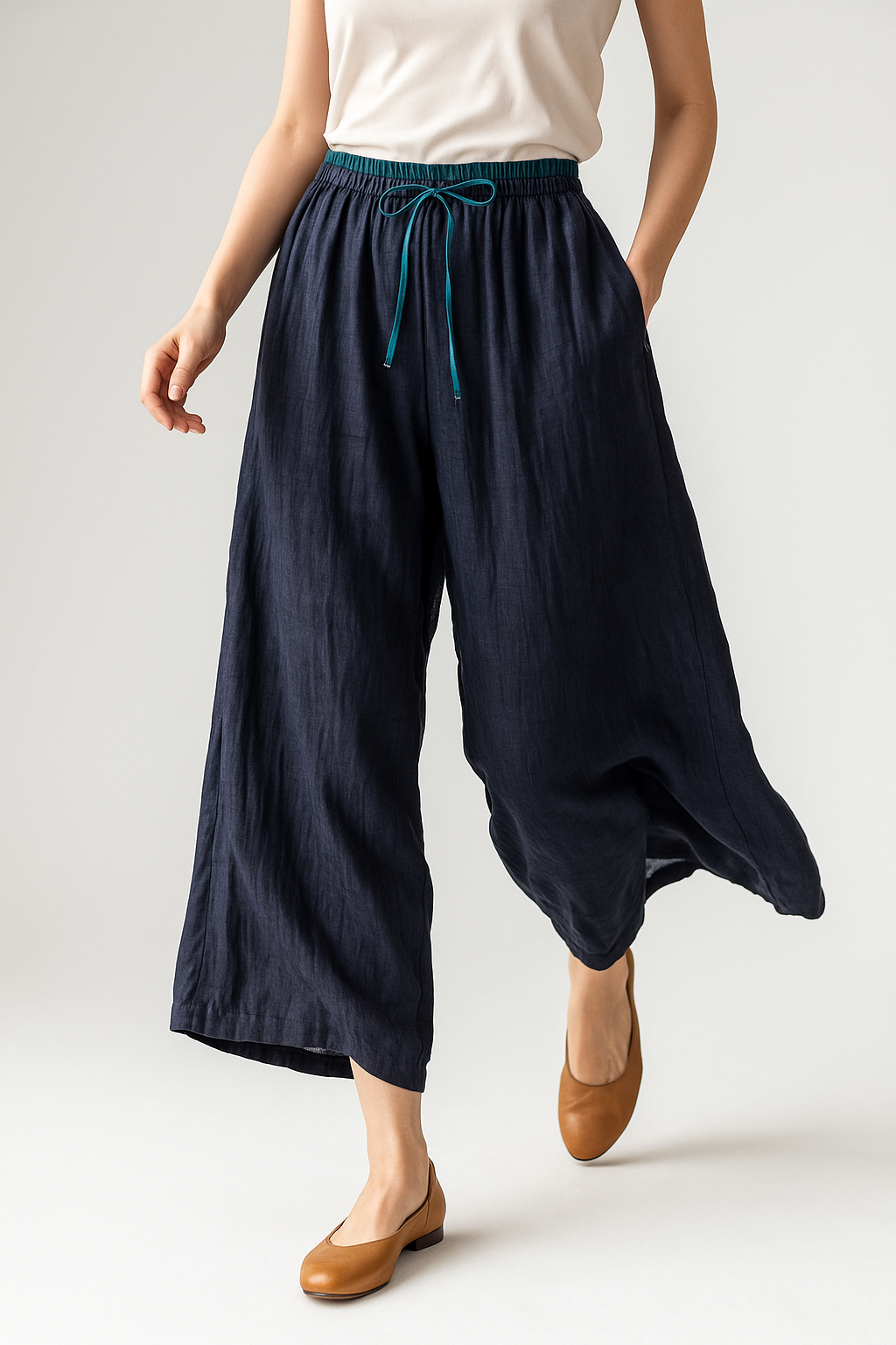 Vida linnebyxor med dragsko för dam-Pants for Women-Fjallbarn